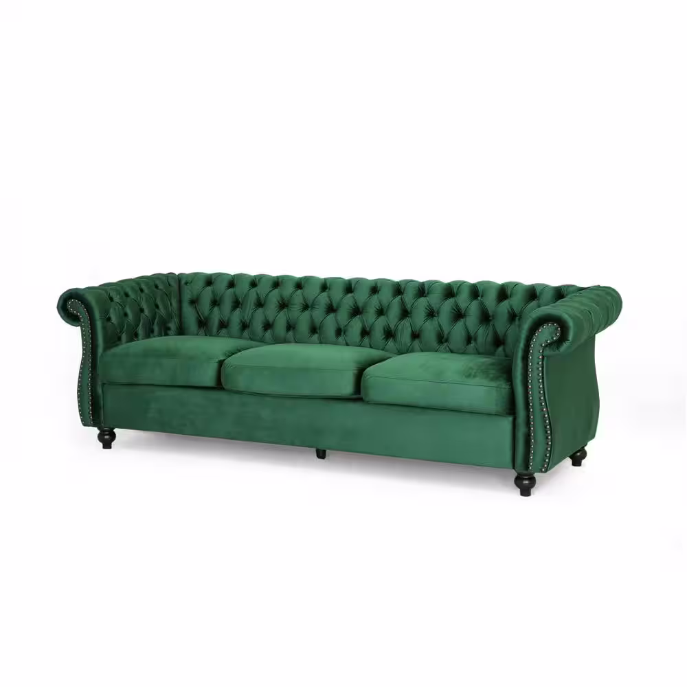 Noble House Sommerville Emerald Velvet 3-Seater Chesterfield Sofa with Flared Arms