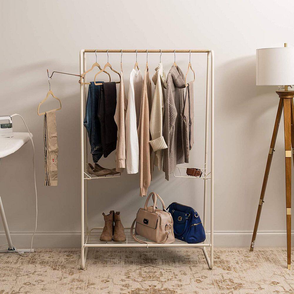 None White Metal Garment Clothes Rack 34 in. W x 59 in. H