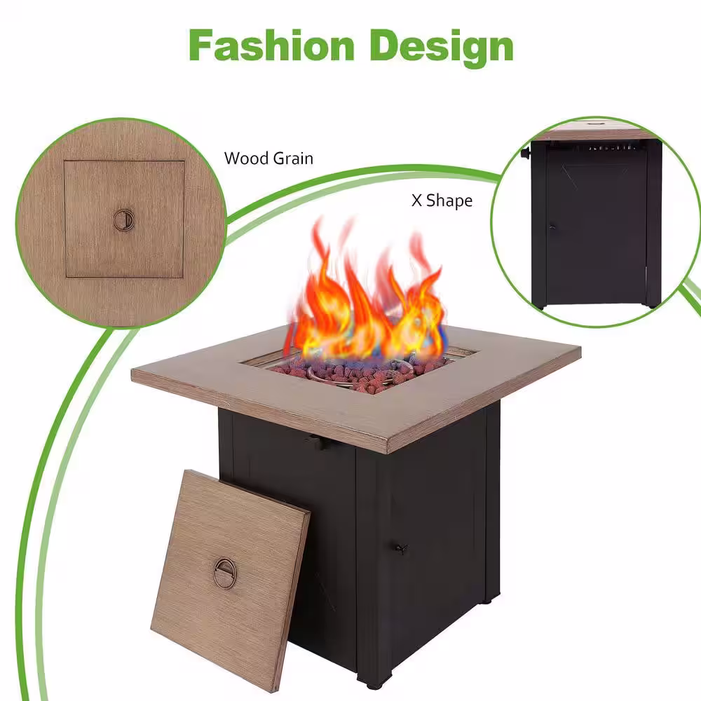 Sireck 28 in. Brown Square Metal Steel Fire Pit Table