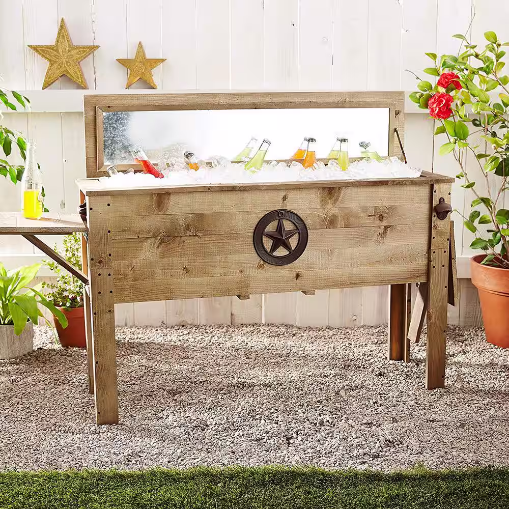 BACKYARD EXPRESSIONS PATIOÂ Â·Â HOMEÂ Â·Â GARDEN Backyard Expressions 87 Qt. Wooden Patio Cooler w/Side Shelves