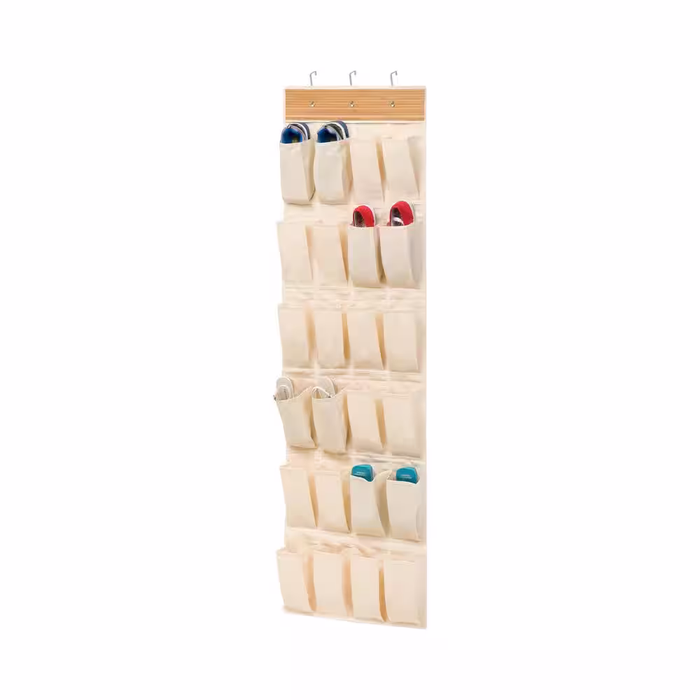 Honey-Can-Do 63.58 in. H 12-Pair Beige Canvas Hanging Shoe Organizer