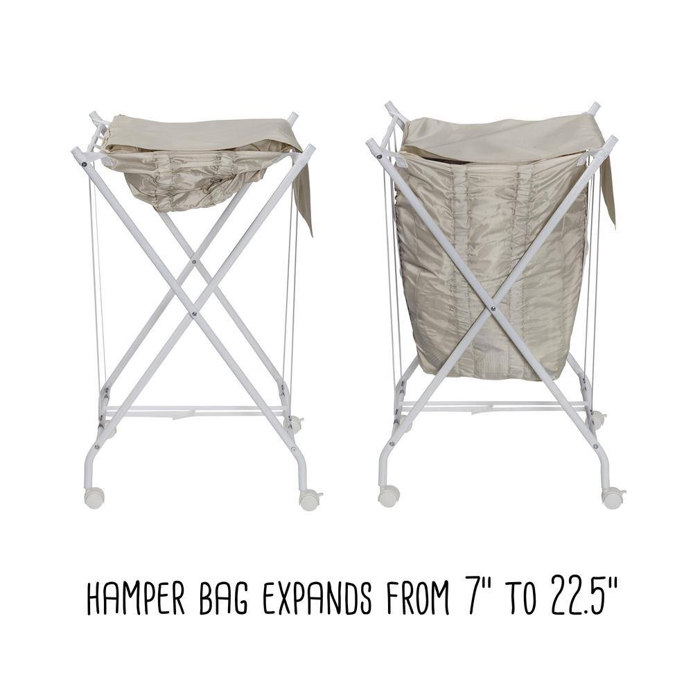 Honey-Can-Do White/Natural Steel and Polycotton Single Bounce Back No Bend Laundry Hamper with Wheels