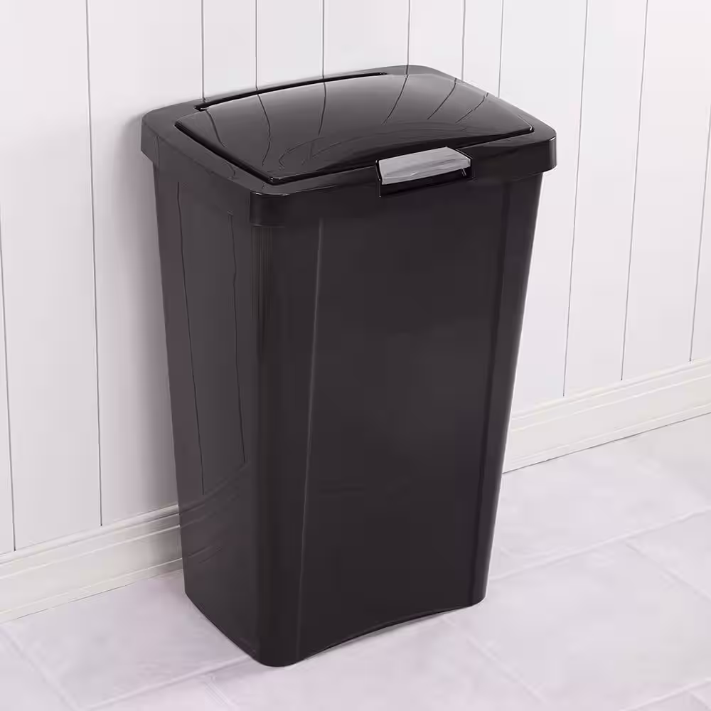 Sterilite 13 Gal. TouchTop Wastebasket with Titanium Latch in Black (4-Pack)