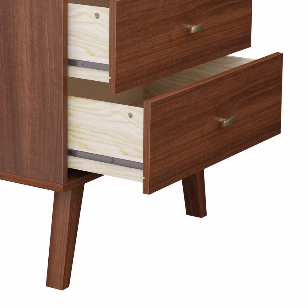 None Milo Mid Century Modern 2-Drawer Cherry Nightstand 25 in H x 24.75 in. W x 16 in. D