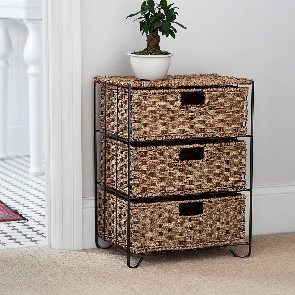 HOUSEHOLD ESSENTIALS Seagrass/Rattan 3 Drawer Unit Overall