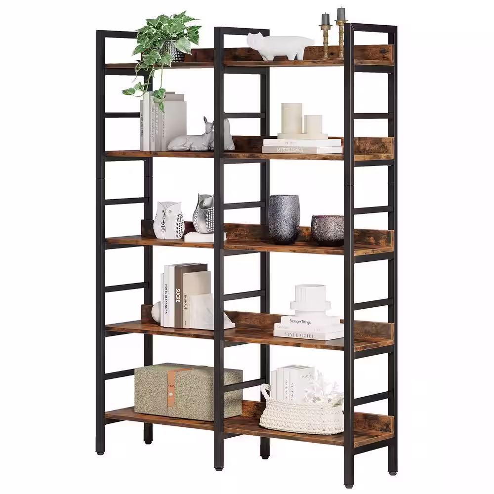 TRIBESIGNS WAY TO ORIGIN Perry 47.2 in. Wide Rustic Brown 5-Shelf Etagere Bookcase with Open Back