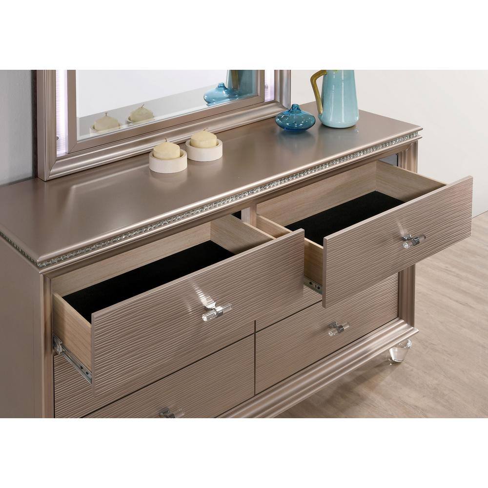 Furniture of America Panella 6-Drawer Rose Gold Dresser (34 in. H x 54.5 in. W x 16.5 in. D)