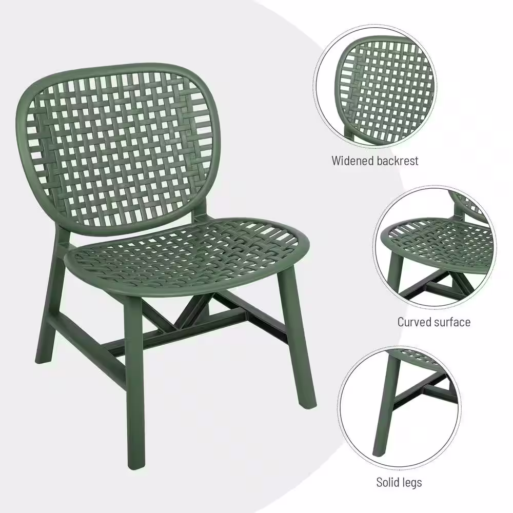 None Green3-Pieces Hollow Design Plastic Patio Conversation Bistro Set with Open Shelf and Lounge Chairs with Widened Seat