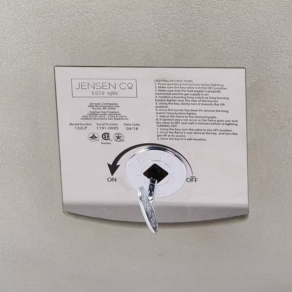 JENSEN CO Pompton 38 in. Round Concrete Composite Natural Gas Fire Pit in Fog with Vinyl Cover