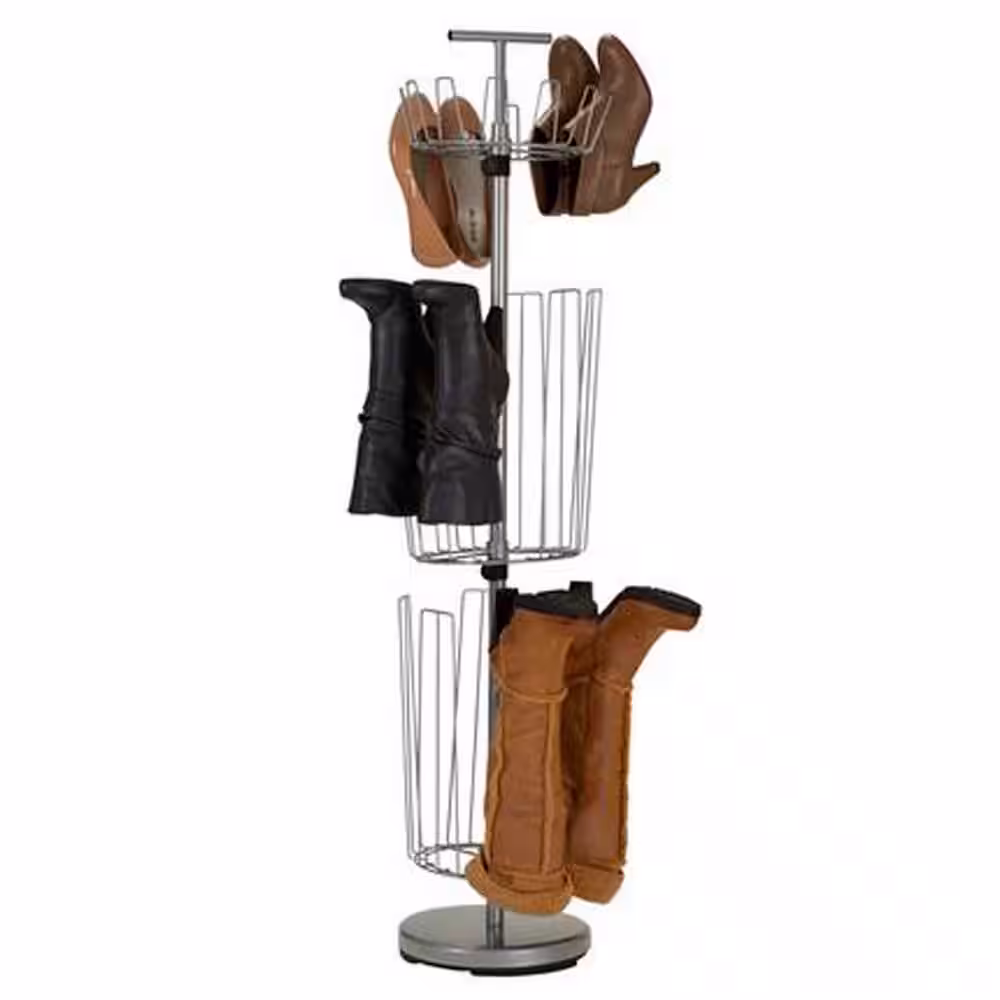 HOUSEHOLD ESSENTIALS 52.75 H 12-Pair 24-Tier Silver Metal Shoe Rack