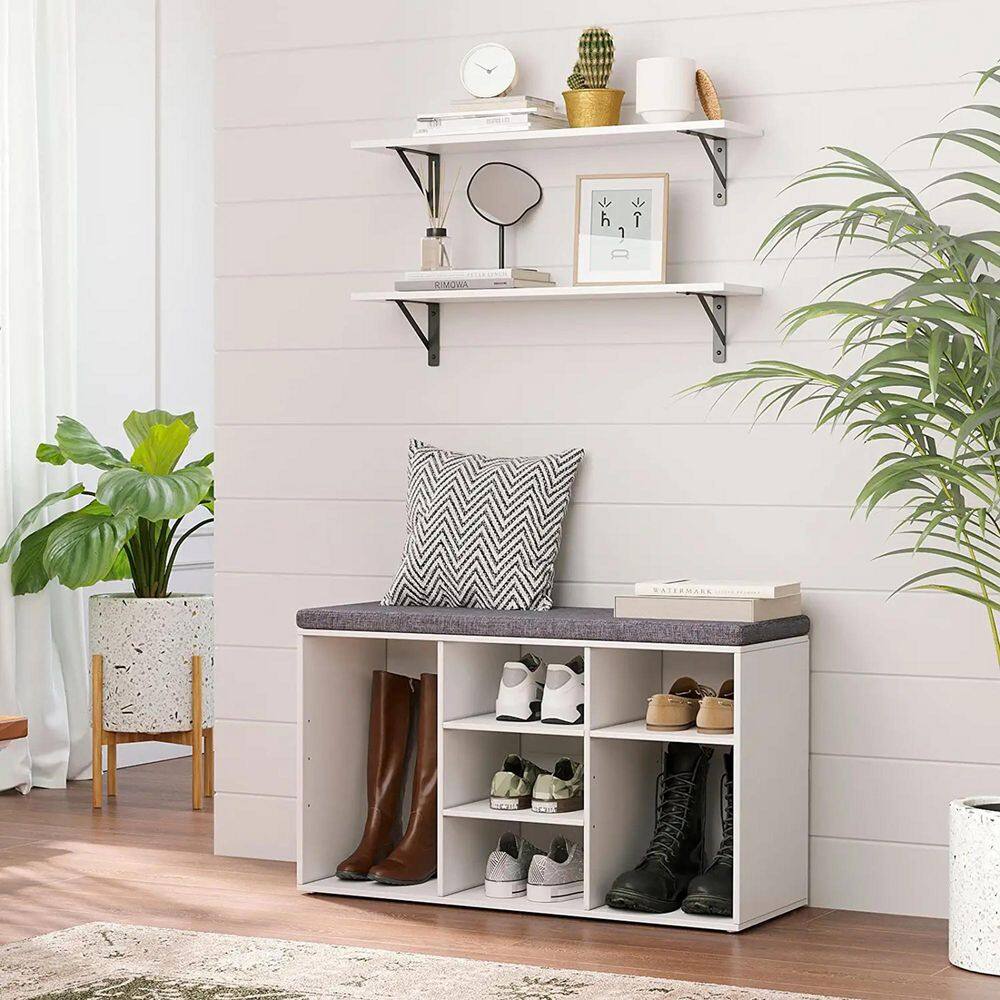 None 18.9 in. H 9-Pair 4-Tier White Wood Shoe Rack