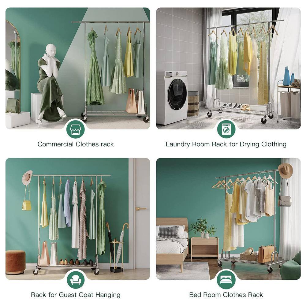 None Chrome Metal Adjustable Garment Clothes Rack 51 in. W x 70 in. H