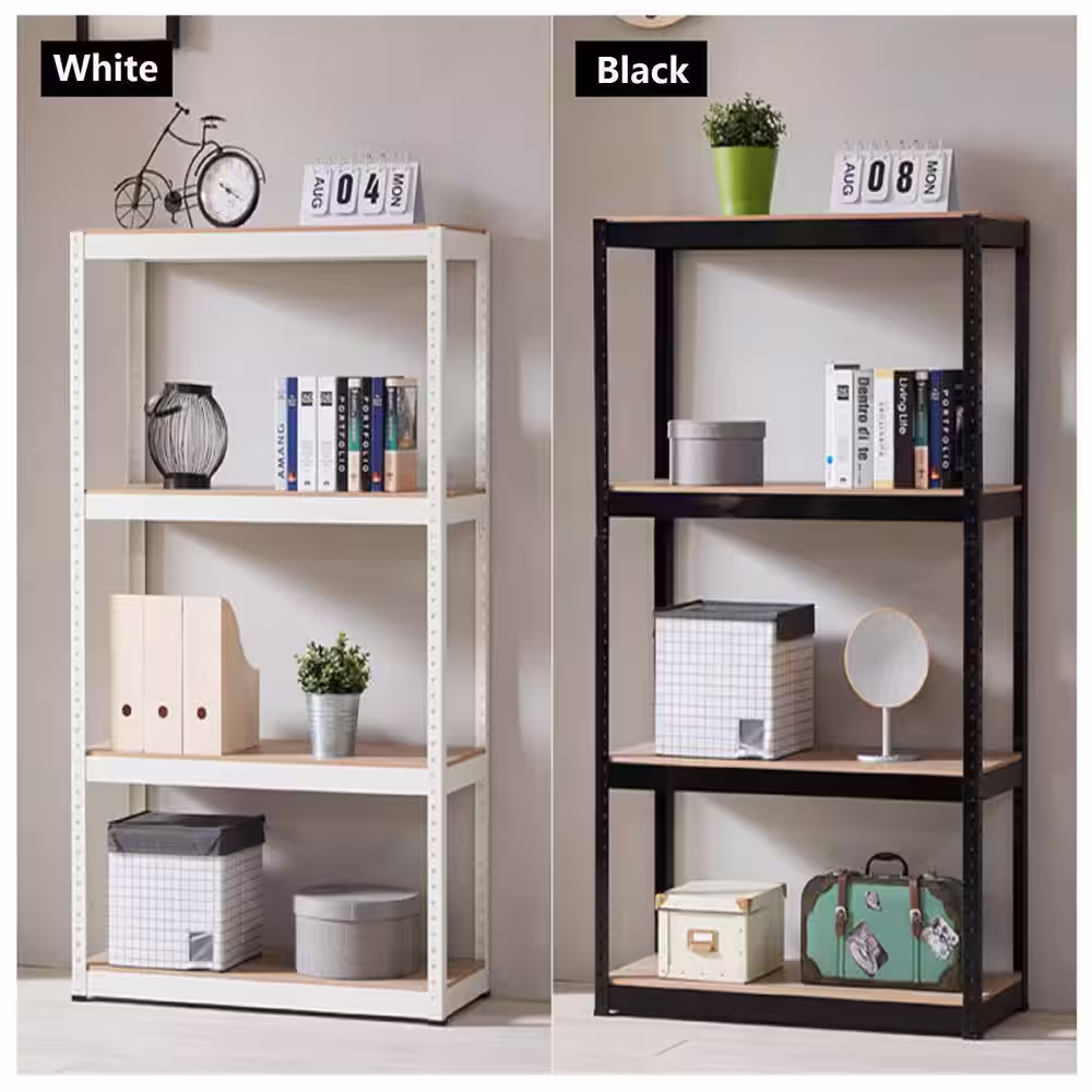 None Black Heavy Duty 4-Tier Steel Frame Shelving Unit (31.47 in. W x 59 in. H x 14.47 in. D)