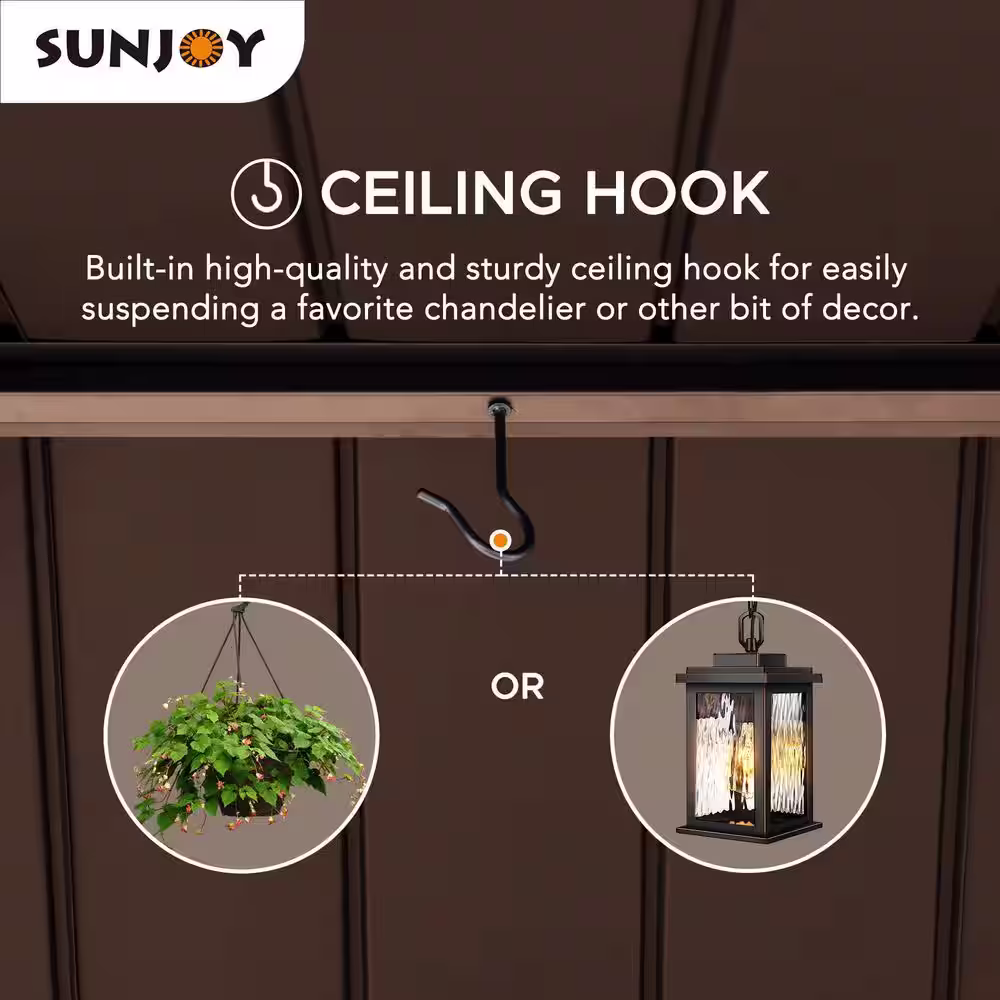 Sunjoy Apollo 11 ft. x 13 ft. Cedar Framed Gazebo with Brown Steel Gable Roof Hardtop