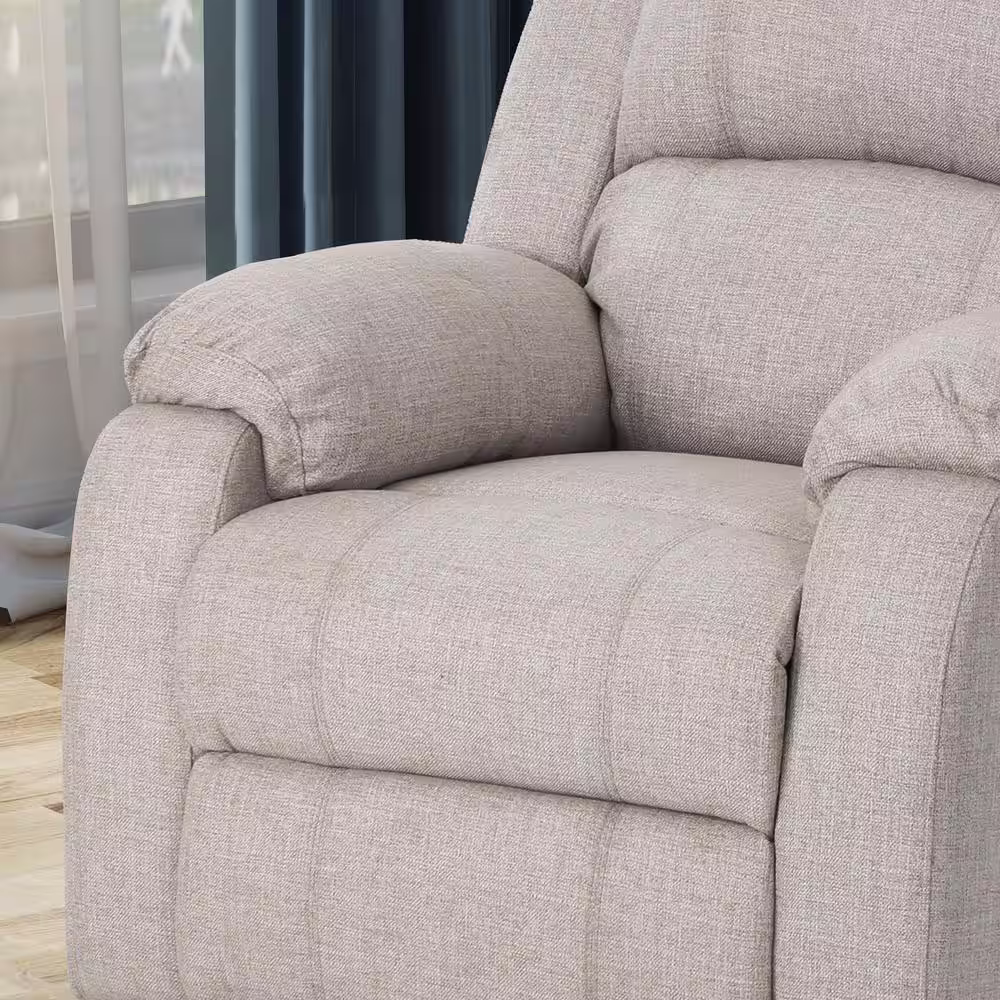 Noble House Mozelle Classic Tufted Beige Polyester Recliner