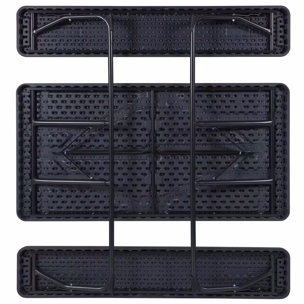 None 58.25 in. Charcoal Plastic Tabletop Plastic Seat Folding Table and Bench Set