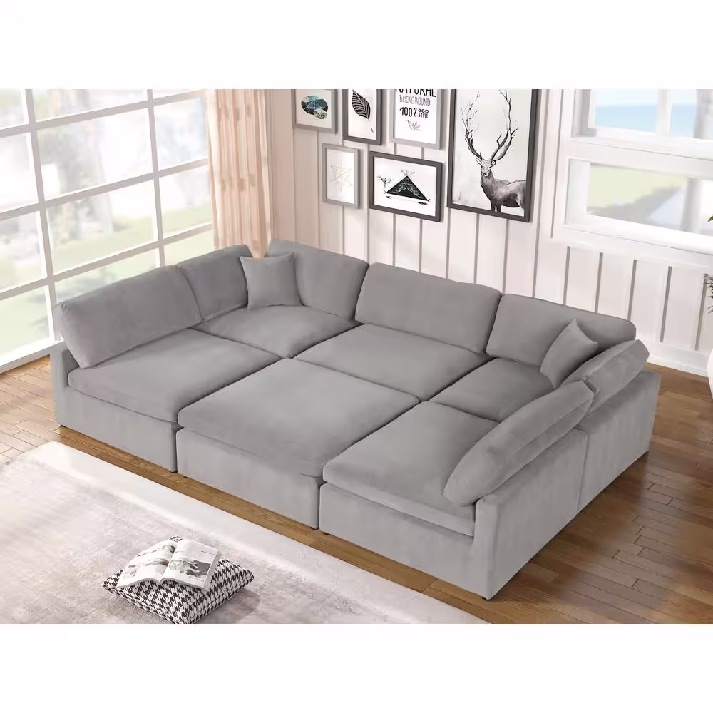 Best Master Furniture Remington 118 in. W Armless 6-piece Velvet Symmetrical Sectional Sofa in Gray (6-Seater)
