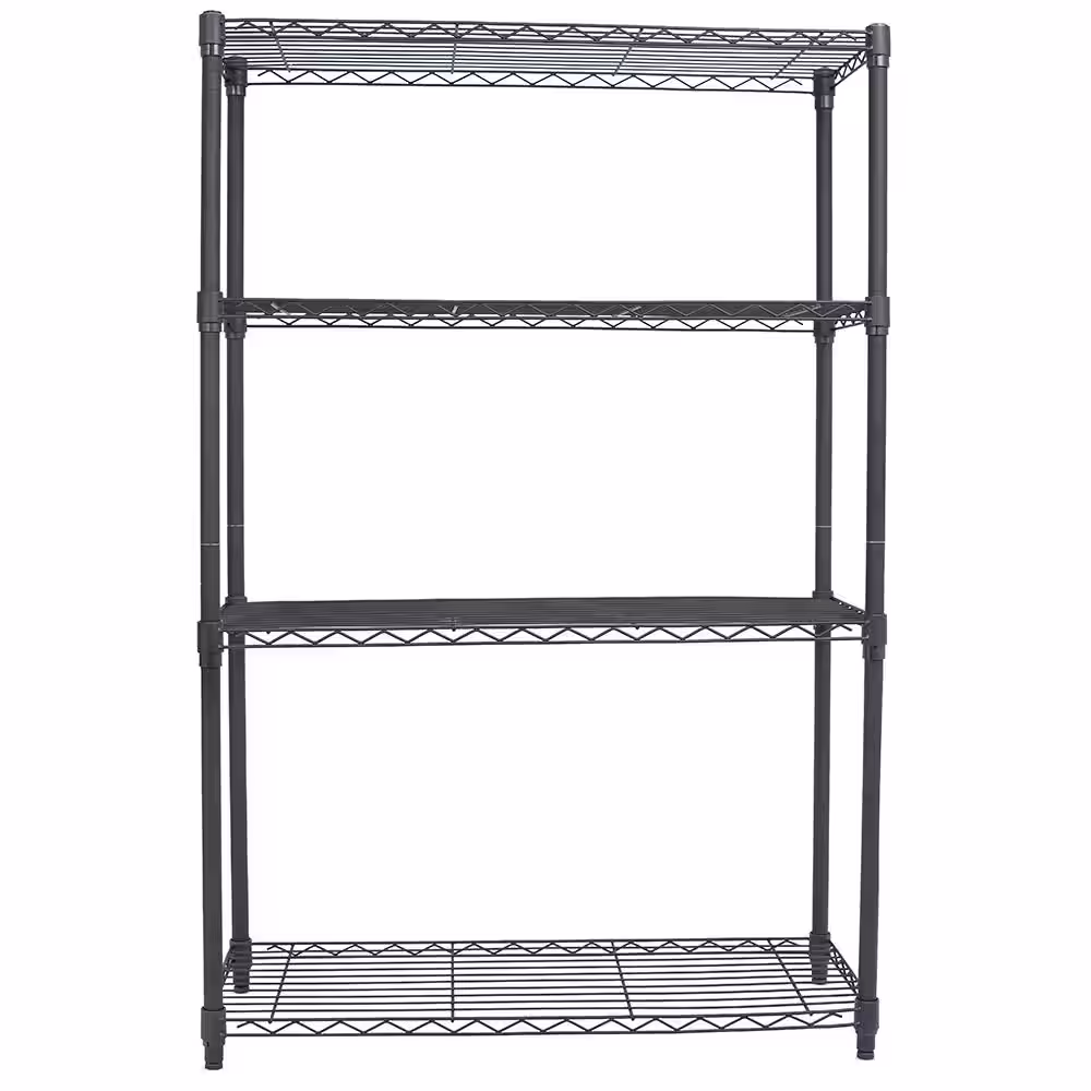 BirdRock Home Flat Black 4-Tier Steel Wire Garage Storage Shelving Unit (36 in. W x 55 in. H x 14 in. D)