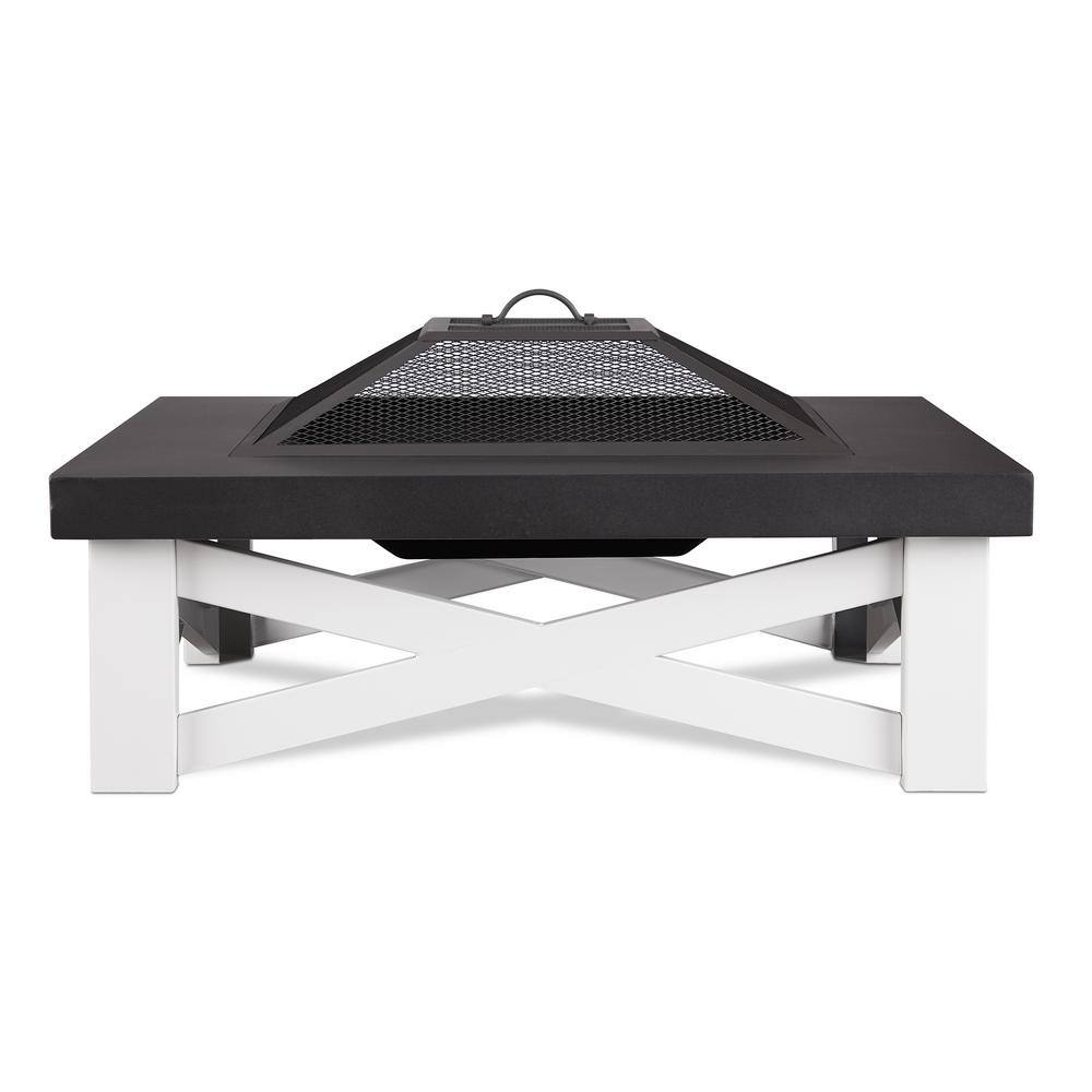 Real Flame Austin 34 in. x 11 in. Square Iron Wood-Burning Fire Pit Table in White with Black Top
