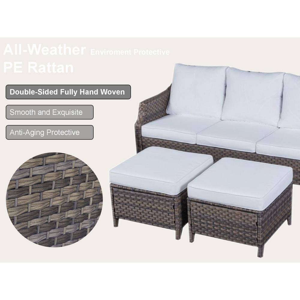 Gymojoy Canton Brown 5-Pieces Wicker Patio Conversation Set with White Cushions