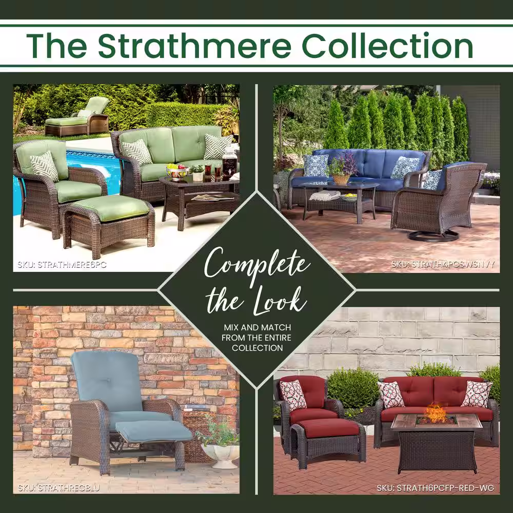Hanover Strathmere 6-Piece Wicker Patio Conversation Set with Cilantro Green Cushions