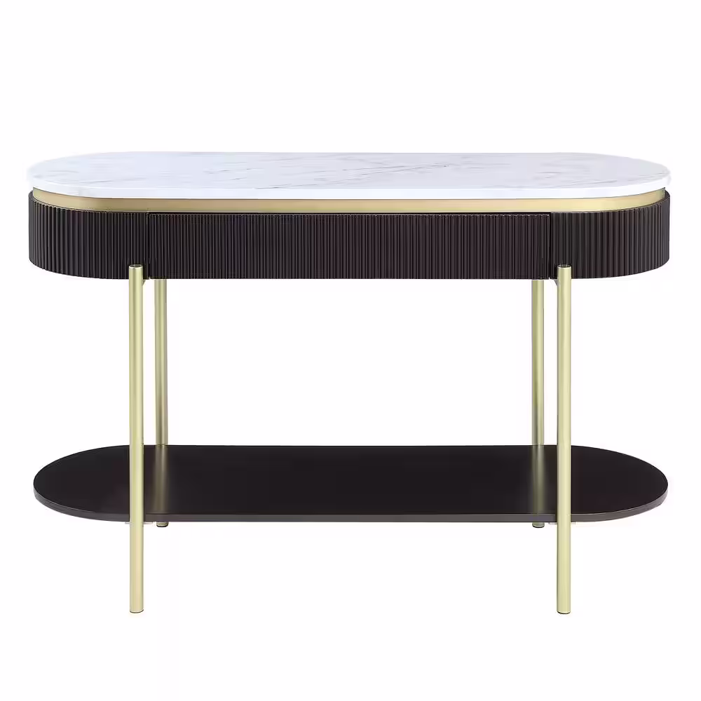 Furniture of America Kivelle 47.75 in. Dark Walnut and White Oval Wood Console Table with Drawer