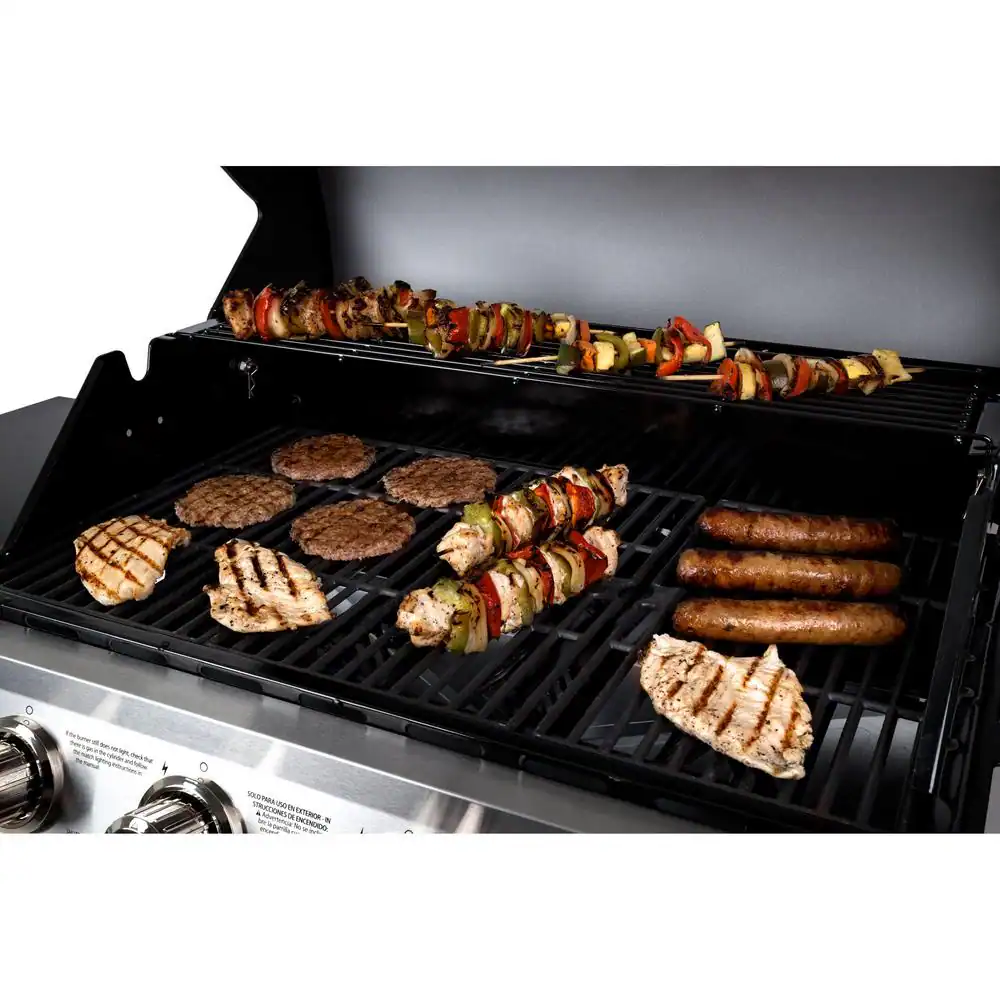 Dyna-Glo 4 Burner Open Cart Propane Gas Grill in Stainless Steel with Premium 4 Burner Gas Grill Cover