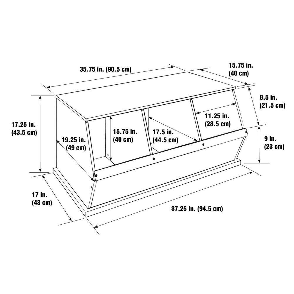 Badger Basket 37 in. W x 17 in. H x 19 in. D Gray Stackable 3-Storage Cubbies