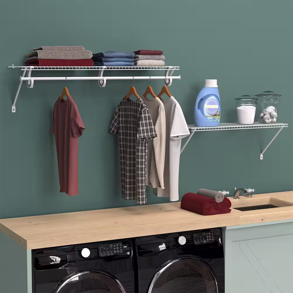 ClosetMaid Superslide 12 in. D x 48 in. W x 36 in. H White Wire Fixed Mount Laundry Shelf Kit