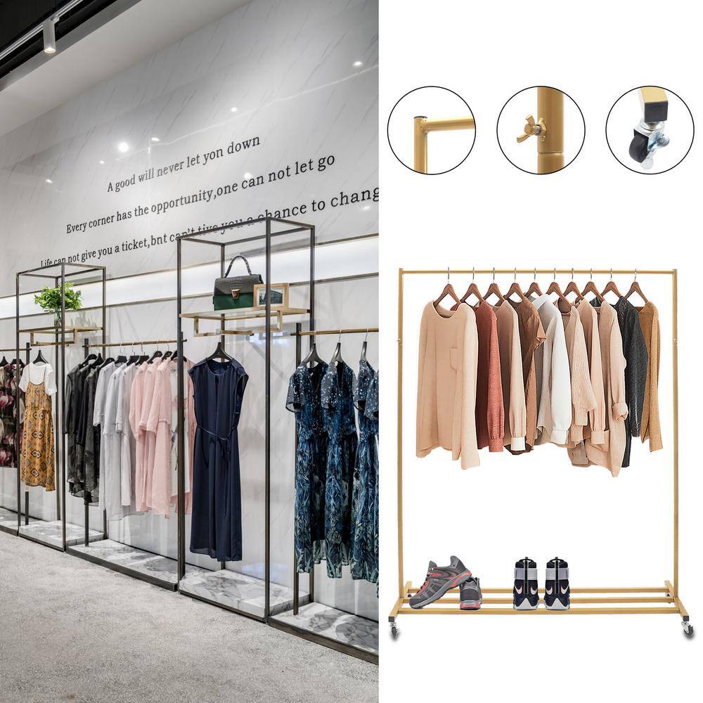 None Freestanding Gold Metal Rolling Clothes Rack & Garment Rack 49 in. W x 63 in. H