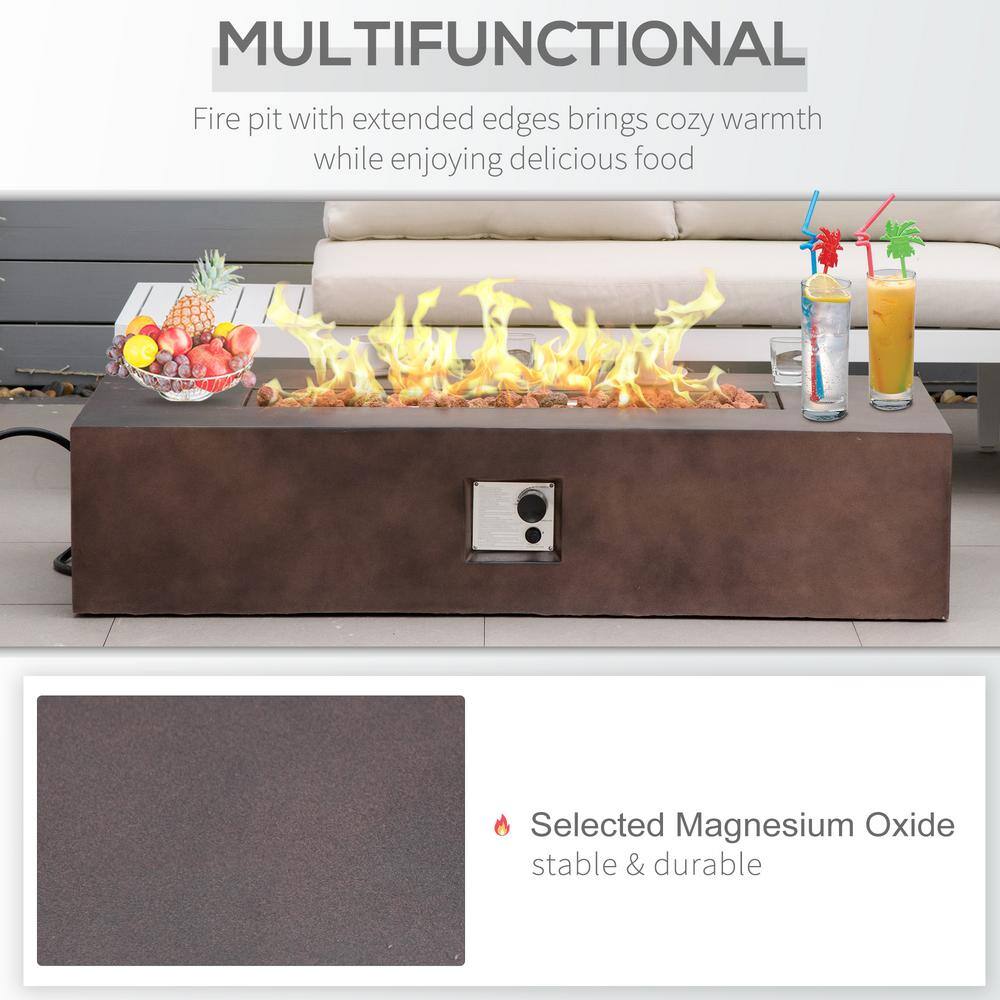 Outsunny Rectangular Stone Fire Pit Table with Protective Cover