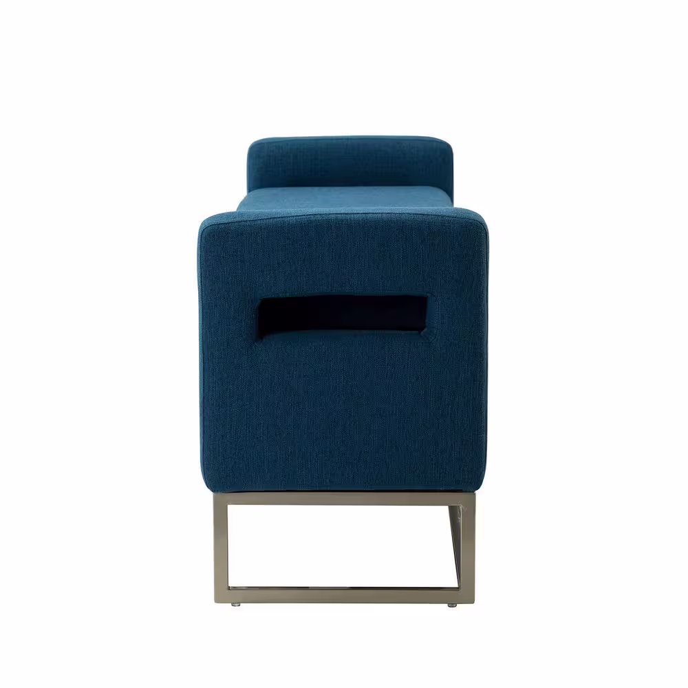 None Justo Wide Navy Storage Bench with Metal Legs 59.1 in.