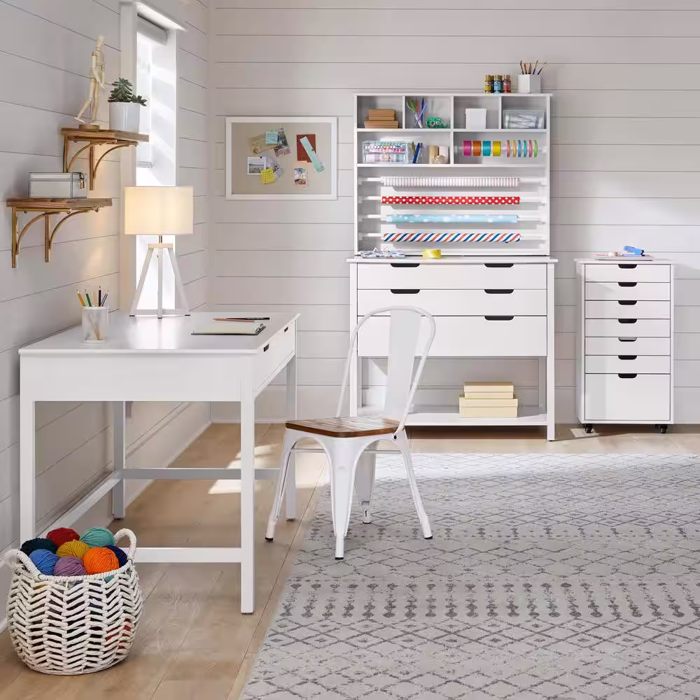 StyleWell Craft 42 in. White 3-Drawers Table with Shelf