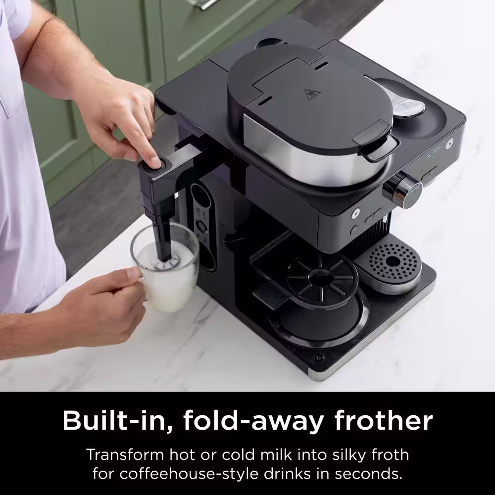 NINJA Espresso & Coffee System, Single-Serve & Nespresso Capsule Compatible, 12- Cup Black Stainless Steel Coffee Maker CFN601