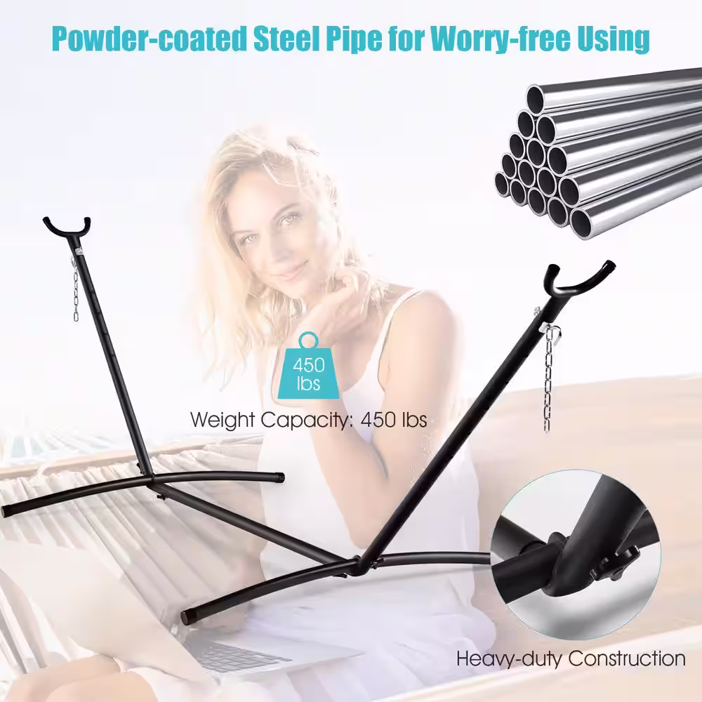 None 9.5 ft. 2-Person Metal Hammock Stand with Carrying Bag in Black