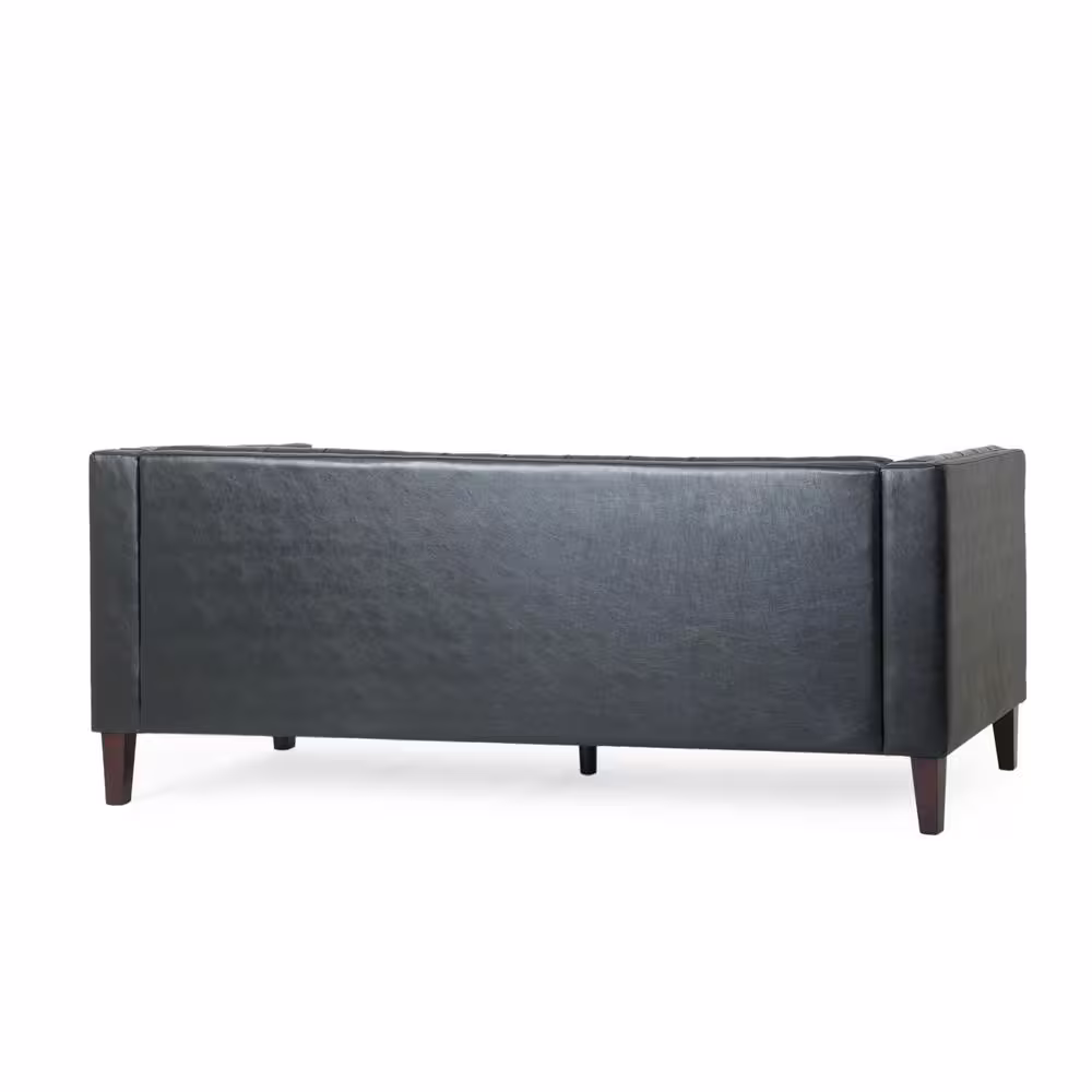 Noble House Sadlier 75.5 in. 3-Seat Square Arm Faux Leather Straight Midnight Black Sofa