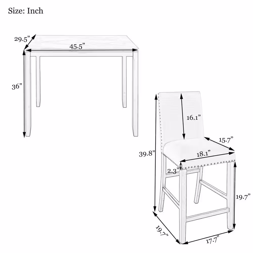Harper & Bright Designs Faux Marble Top 5-Piece Beige Counter Height Dining Set