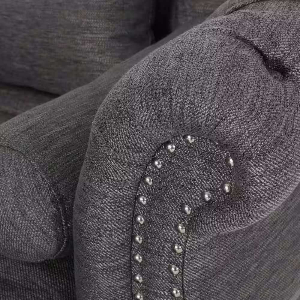 Noble House Sonne Charcoal and Dark Brown Tufted Double Chaise Lounge with Accent Pillows