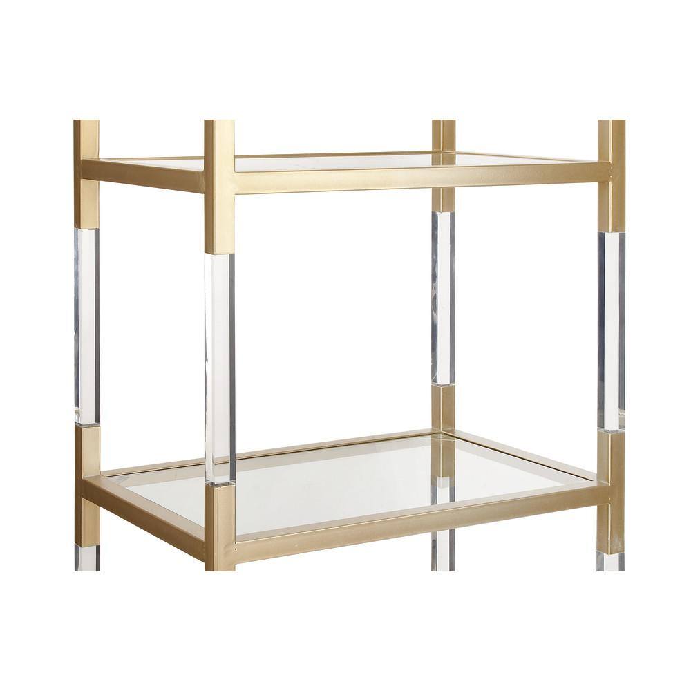 Litton Lane 5 Shelves Acrylic Stationary Gold Shelving Unit with Clear Glass Top and Acrylic Legs