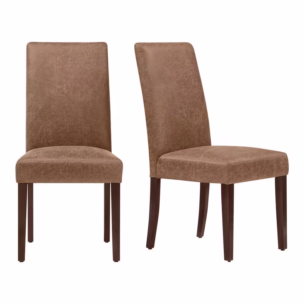StyleWell Groston Camel Brown Upholstered Parsons Dining Chairs with Chocolate Wood Legs (Set of 2)