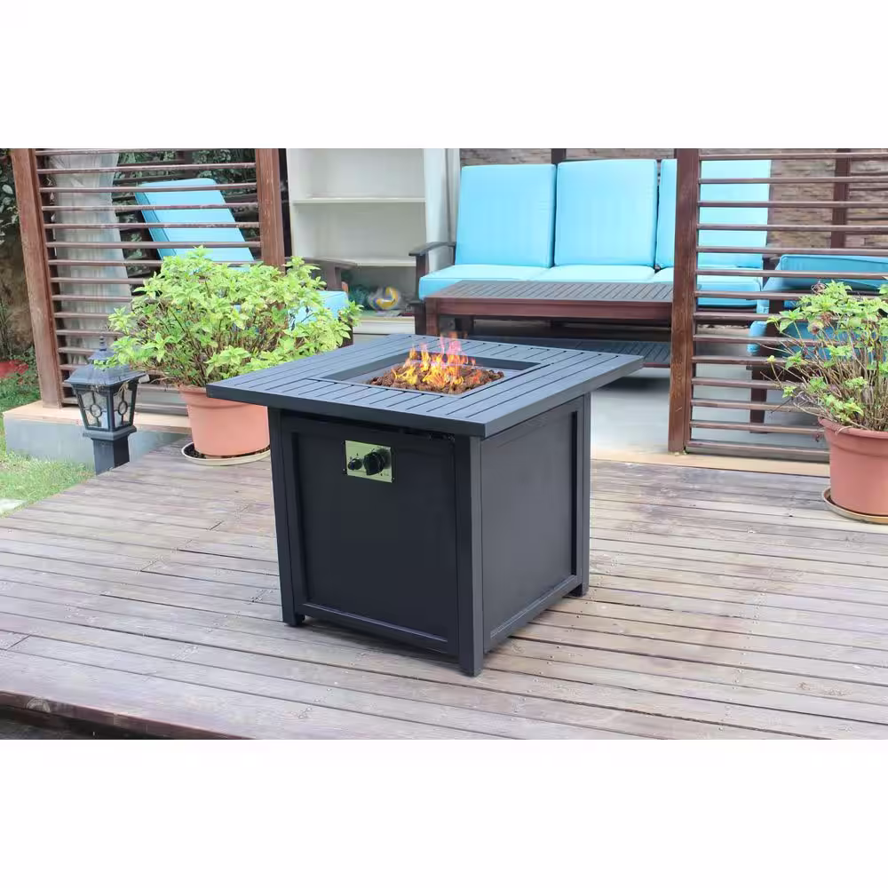 None Upland Slat Top Metal 30 ft. Gas Fire Pit Table
