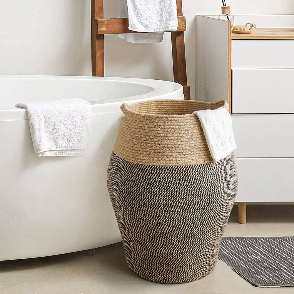 None 19.3 in. W x 19.3 in. D x 25.6 in. H Jute Laundry Basket Hamper Black