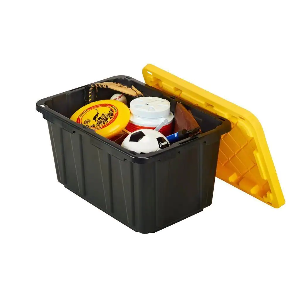 HDX 27 Gal. Tough Storage Tote in Black with Yellow Lid