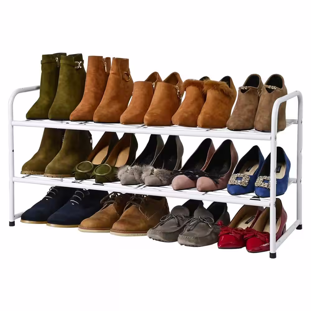 None 16 in. H 10-Pair White Metal 2-Tiers Shoe Rack