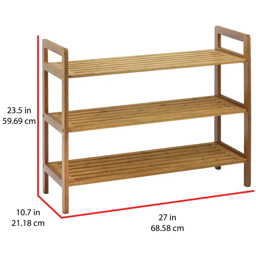Oceanstar 23.5 in. H 12-Pair 3-Tier Brown Bamboo Shoe Rack