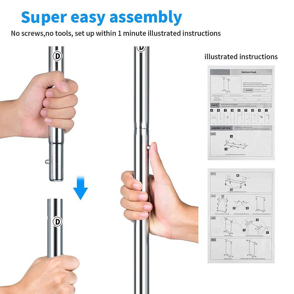 None Chrome Steel Adjustable Garment Clothes Rack 43 in. W x 62 in. H