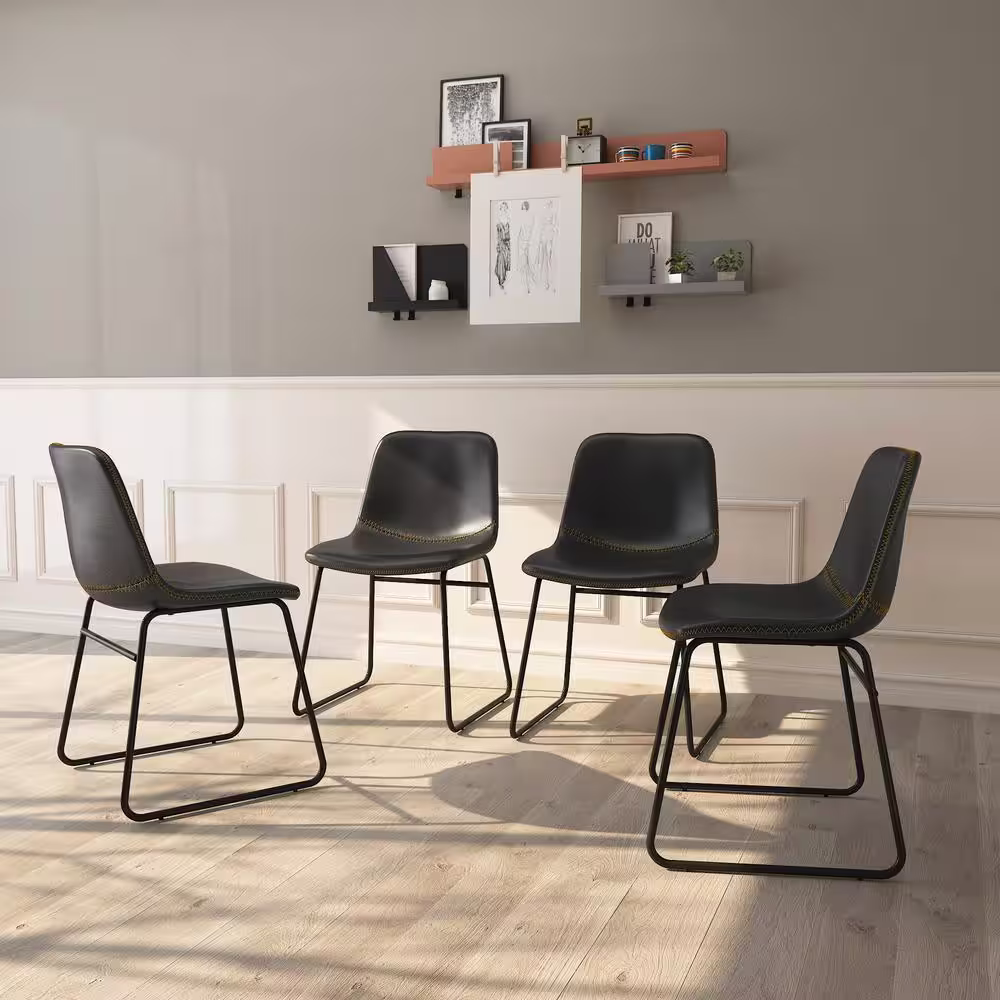 None 18 in. Black Faux Leather Upholstered Dining Chairs with Metal Legs (Set of 4)