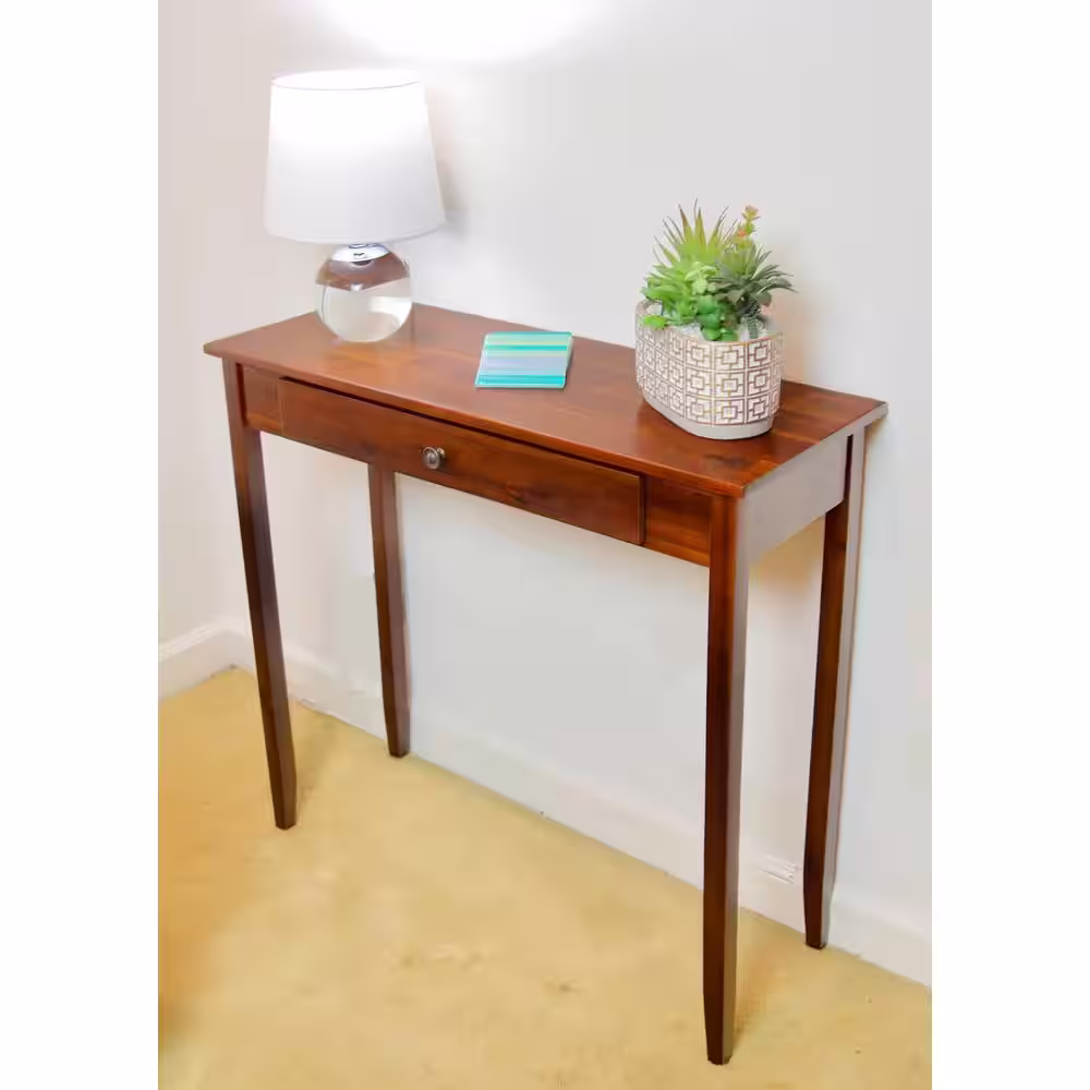 None 32 in. Mahogany Standard Rectangle Wood Console Table with Drawers