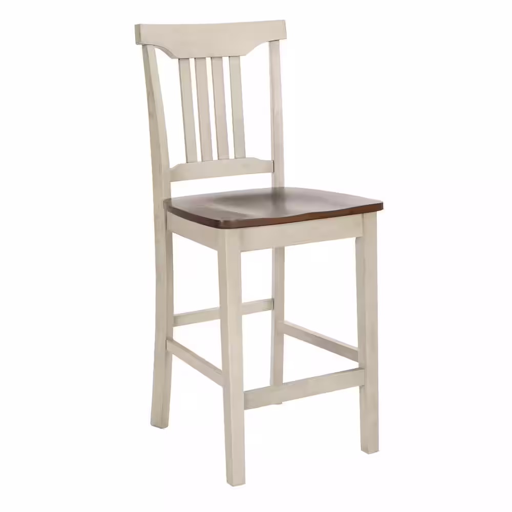 OSP Home Furnishings Berkley 5-Piece Set Table Chairs in Antique White with Wood Stain