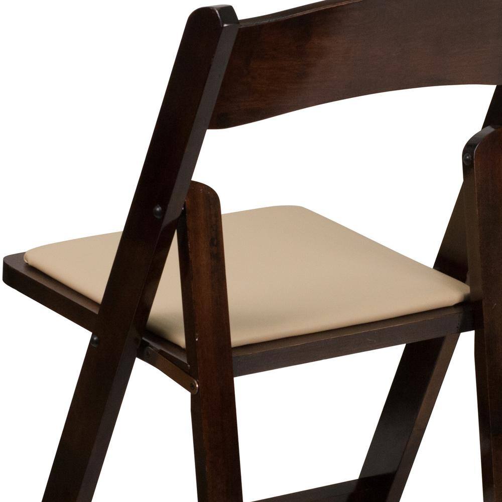 Flash Furniture Hercules Series Fruitwood Wood Folding Chair with Vinyl Padded Seat